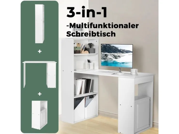 Costway Schreibtisch mit Bücherregal 122 x 56 x 122 cm