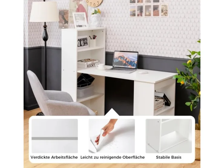 Costway Schreibtisch mit Bücherregal 122 x 56 x 122 cm