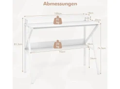 Costway Schreibtisch mit Monitorständer PC-Tisch mit Regal Weiß
