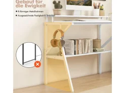 Costway Schreibtisch mit Monitorständer PC-Tisch mit Regal Weiß