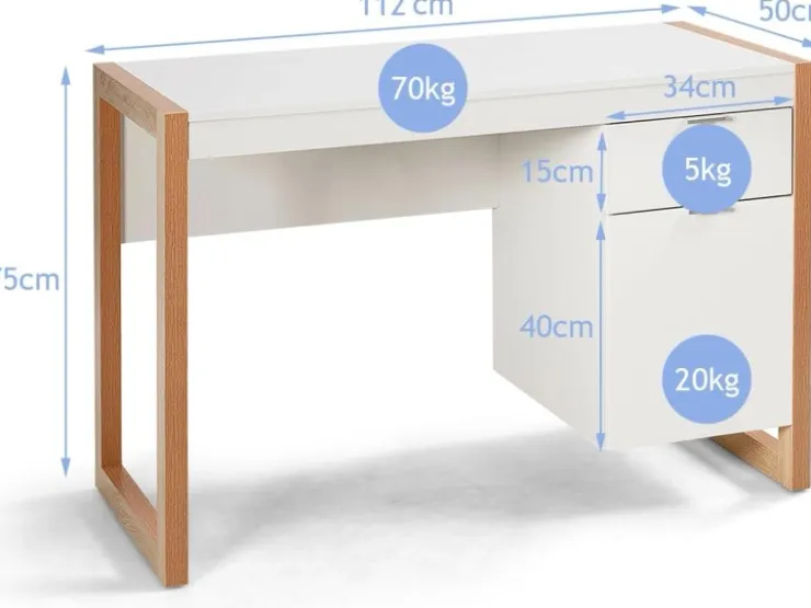 Costway Schreibtisch mit Schublade und Schrank Kinderschreibtisch Weiß* Schränke