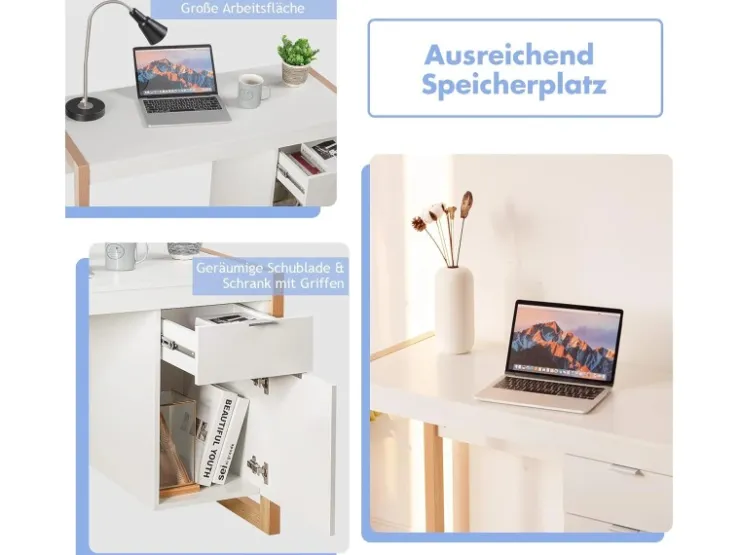 Costway Schreibtisch mit Schublade und Schrank Kinderschreibtisch Weiß* Schränke