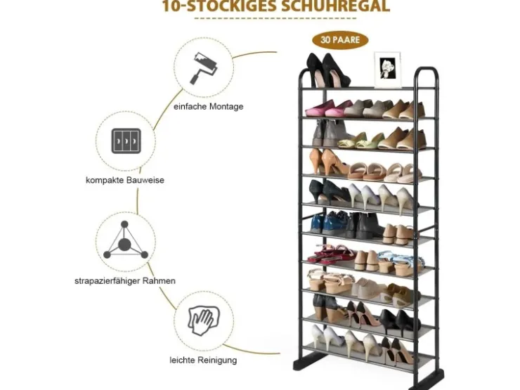 Costway Schuhregal mit 10 Ebenen mit Abnehmbarem Regal Schwarz* Regale Schwarz