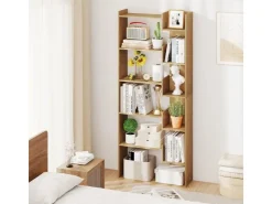 Costway 6-stöckiges Bücherregal Holzregal mit 2 Kippsicherungen