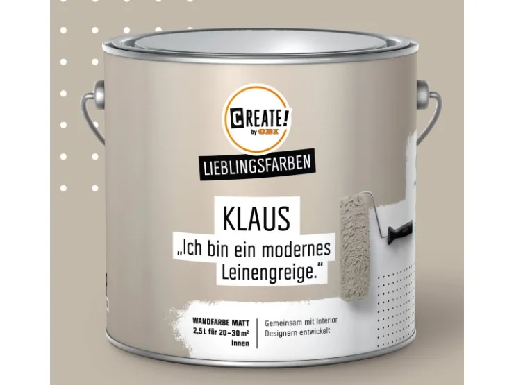 CREATE! by OBI Lieblingsfarben Wandfarbe Klaus Leinen matt 2,5 l