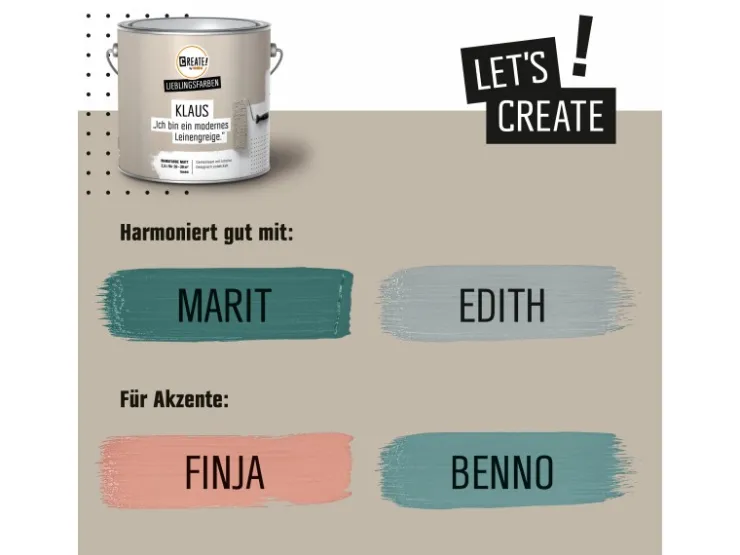 CREATE! by OBI Lieblingsfarben Wandfarbe Klaus Leinen matt 2,5 l