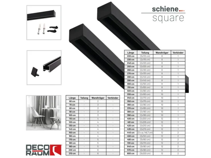 Deco-Raum Gardinenschiene nach Maß 1-Lauf Square 60cm* Vorhänge
