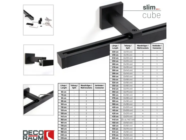 Deco-Raum Gardinenschiene nach Maß 1-Lauf Cube Schwarz 340cm