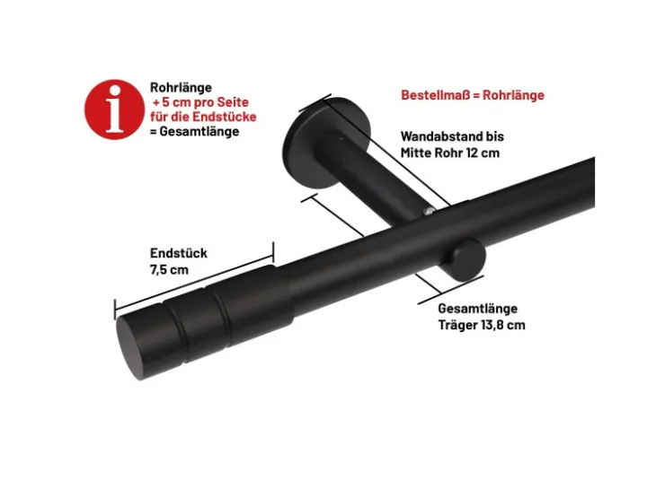 Deco-Raum Gardinenstange nach Maß 1-Lauf Zylinder Ø 25mm 440cm* Türvorhänge|Vorhänge