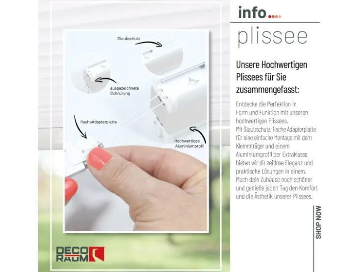 Deco-Raum Plissee Basic ohne Bohren 110x150cm Blickdicht Klemmfix* Plissees