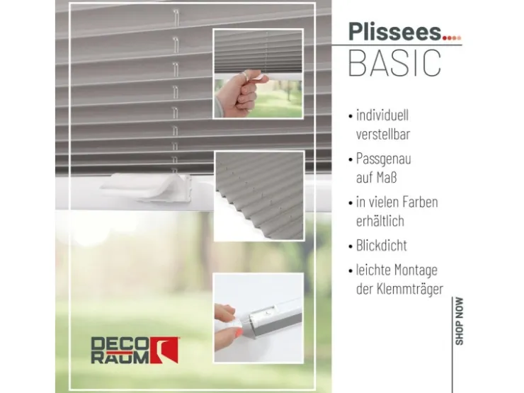 Deco-Raum Plissee Basic ohne Bohren 120x150cm Blickdicht Klemmfix* Plissees