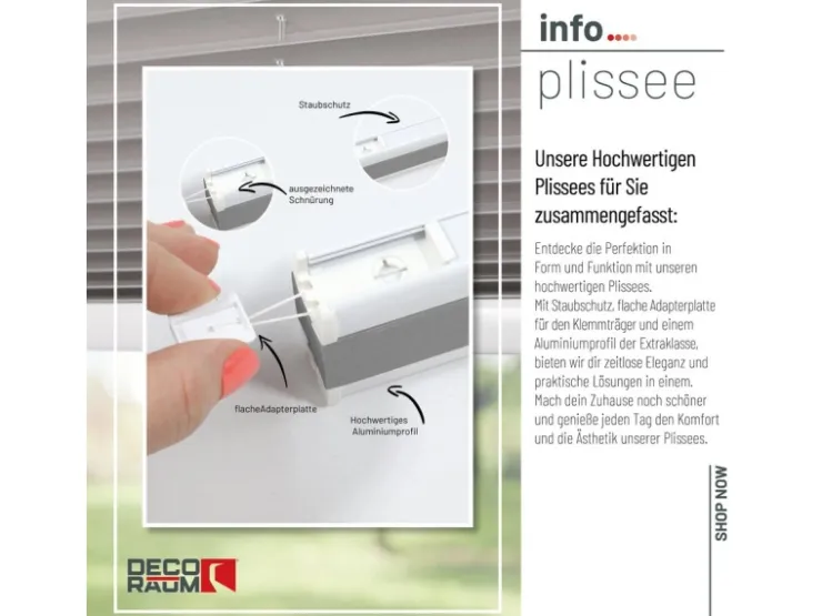 Deco-Raum Plissee Basic ohne Bohren 120x150cm Blickdicht Klemmfix* Plissees