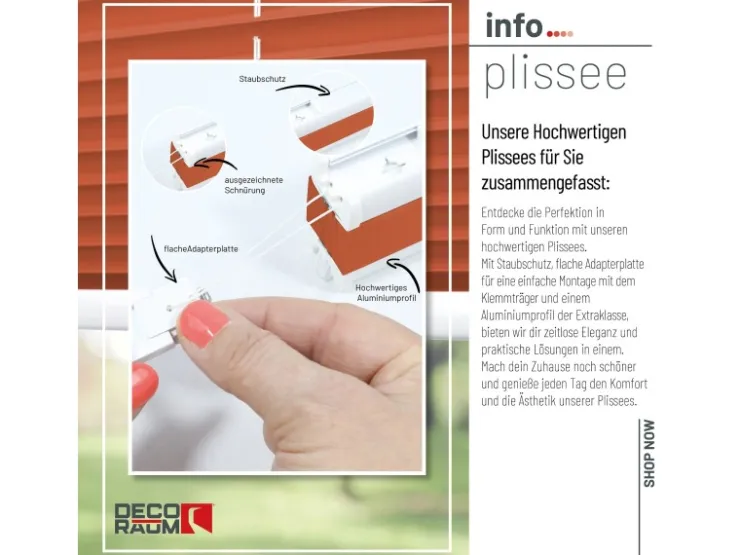 Deco-Raum Plissee Basic ohne Bohren 115x150cm Blickdicht Klemmfix* Kommode|Plissees