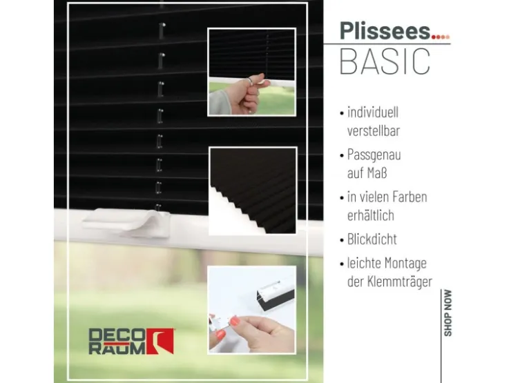 Deco-Raum Plissee Basic ohne Bohren 75x150cm Blickdicht Klemmfix