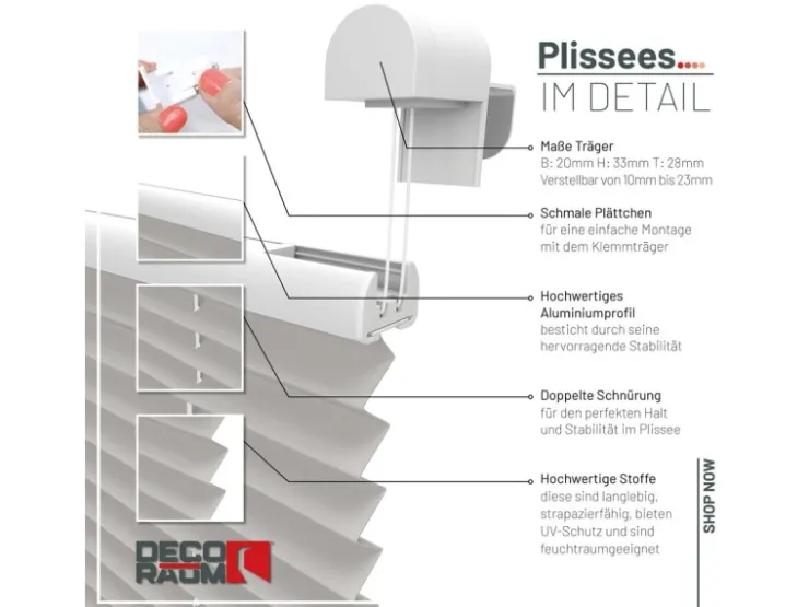 Deco-Raum Plissee Basic ohne Bohren 40x150cm Blickdicht Klemmfix* Plissees