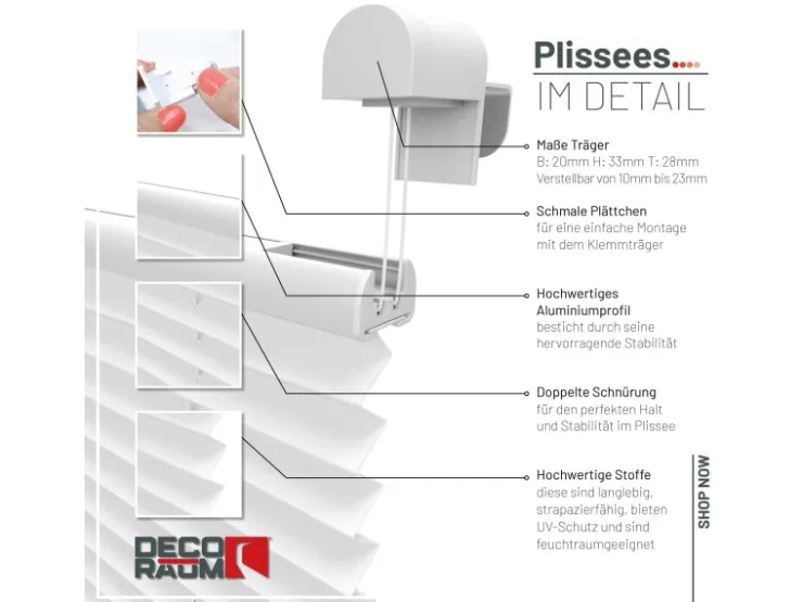 Deco-Raum Plissee Basic ohne Bohren 40x150cm Blickdicht Klemmfix* Plissees