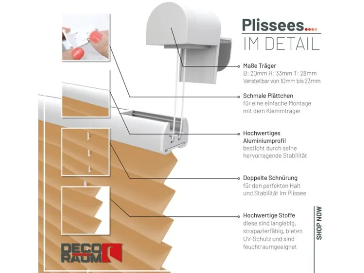 Deco-Raum Plissee Basic ohne Bohren 90x150cm Blickdicht Klemmfix* Plissees
