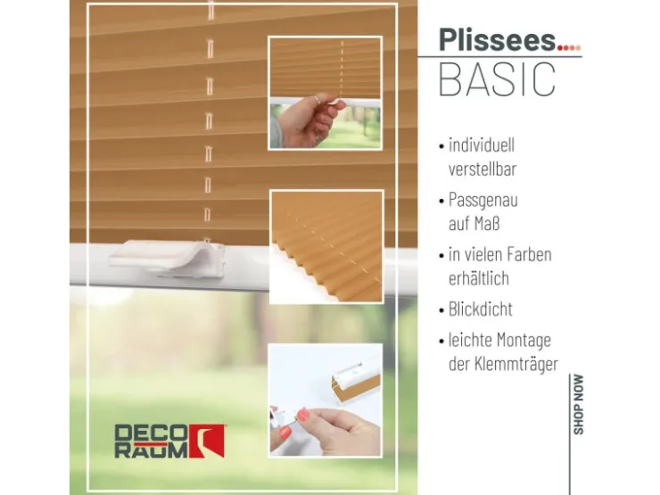Deco-Raum Plissee Basic ohne Bohren 90x150cm Blickdicht Klemmfix* Plissees