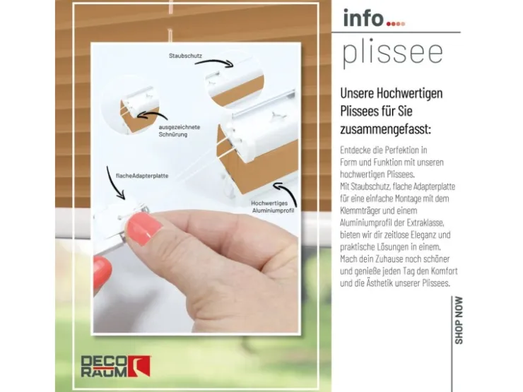 Deco-Raum Plissee Basic ohne Bohren 90x150cm Blickdicht Klemmfix* Plissees