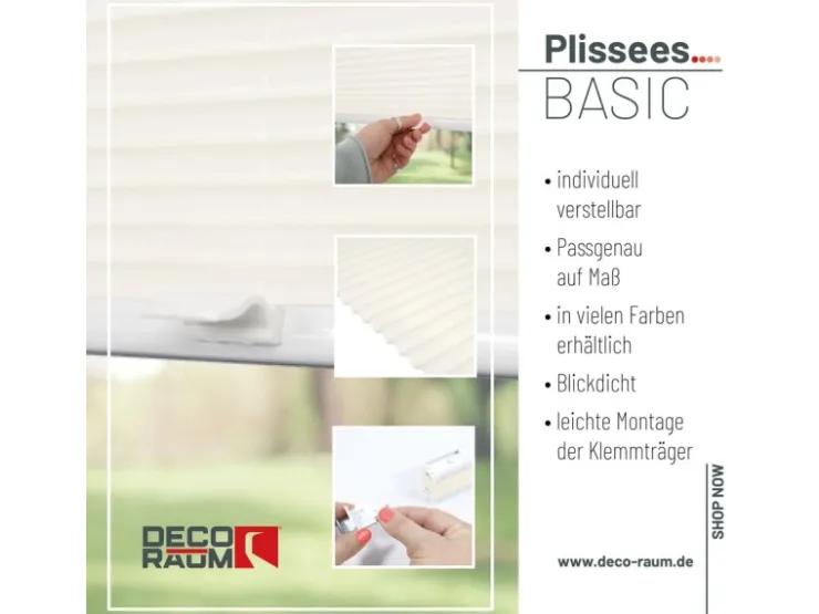 Deco-Raum Plissee Basic ohne Bohren 55x150cm Blickdicht Klemmfix* Plissees