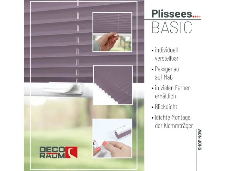 Deco-Raum Plissee Basic ohne Bohren 85x210cm Blickdicht Klemmfix