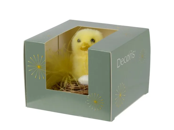 Decoris Deko-Nest mit Huhn Polyester Ø 7 cm Gelb-Braun