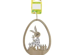 Dekoanhänger Hasenmädchen im Ei 15 cm x 11,5 cm x 0,5 cm Braun-Weiß* Ostern