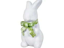 Dekofigur Hase mit Schleife Weiß-Grün 8,5 cm* Ostern