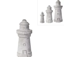 Deko-Figur Leuchtturm Beton Ø 8,5 cm x 19 cm Grau-Weiß Gewischt* Dekorative Figuren