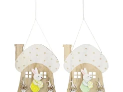 Dekofigur Pilzhaus mit Hase Bunt 2-fach sortiert 18 cm x 16 cm x 1,2 cm* Ostern