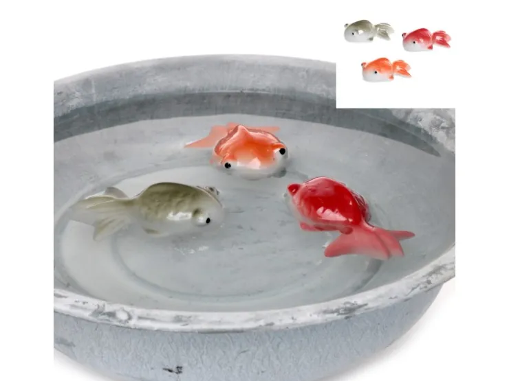 Deko-Fisch Schwimmend Porzellan Farbenauswahl 3 cm Rot/Orange/Grau