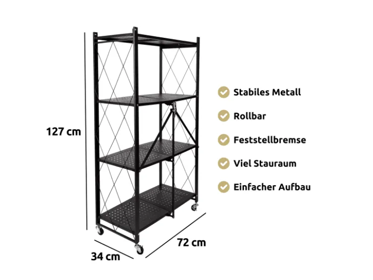 deluxe4home Klappbares Regal mit 4 Etagen 72x34x127 cm