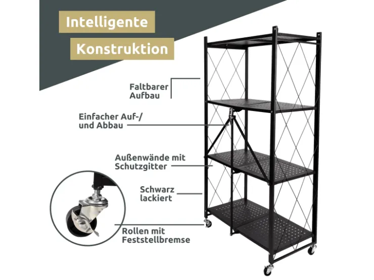 deluxe4home Klappbares Regal mit 4 Etagen 72x34x127 cm