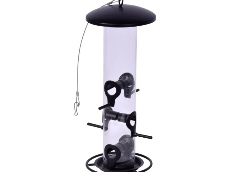 Dobar Futterspender auf Acrylglasröhre Futtersäule mit Anflugring Ø 14 x 37 cm* Vogelbedarf