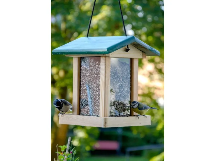 Dobar Vogelfutterstation mit Acrylglas-Futtersilo 22 cm x 25 cm x 28 cm Grün* Vogelbedarf