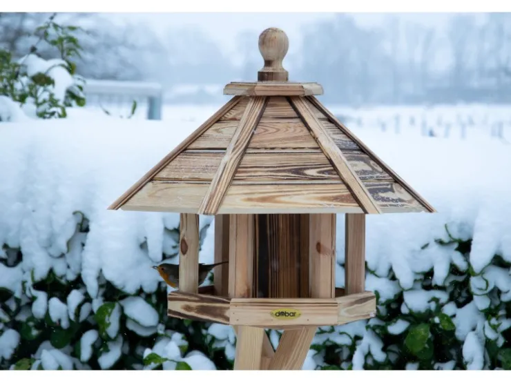 Dobar Vogelhaus "Brillo" mit Futtersilo, 45 x 45 x 47 cm Kiefer geflammt FSC®* Vogelbedarf
