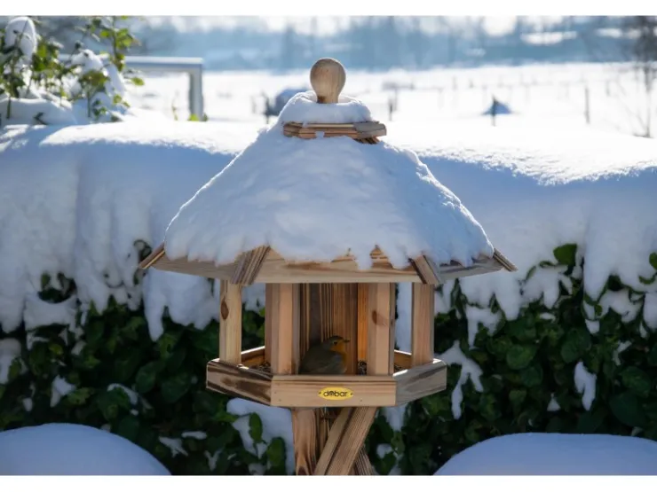 Dobar Vogelhaus "Brillo" mit Futtersilo, 45 x 45 x 47 cm Kiefer geflammt FSC®* Vogelbedarf