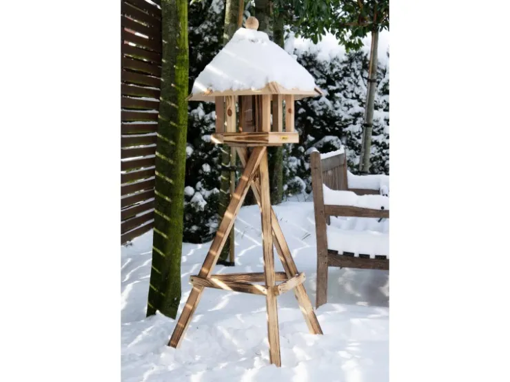 Dobar Vogelhaus "Brillo" mit Futtersilo, 45 x 45 x 47 cm Kiefer geflammt FSC®* Vogelbedarf