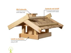 Dobar Vogelhaus Trollanes mit Schilfdach zum Aufstellen 50 cm x 43 cm x 29 cm* Vogelbedarf