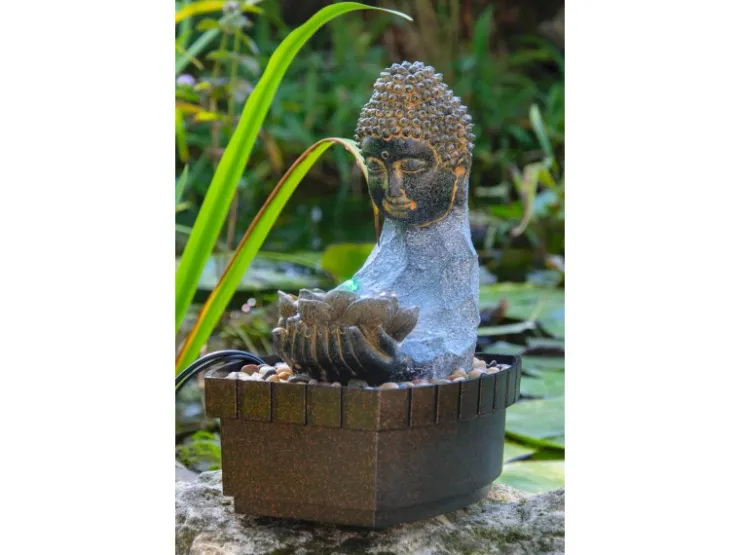 Dobar Zimmerbrunnen Buddha Lotusblüte in Steinoptik mit Deko-Steinen