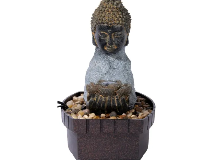 Dobar Zimmerbrunnen Buddha Lotusblüte in Steinoptik mit Deko-Steinen
