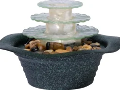 Dobar Zimmerbrunnen Kaskade Blüte dreistufig in Metallic-Optik mit Deko-Steinen* Zimmerbrunnen