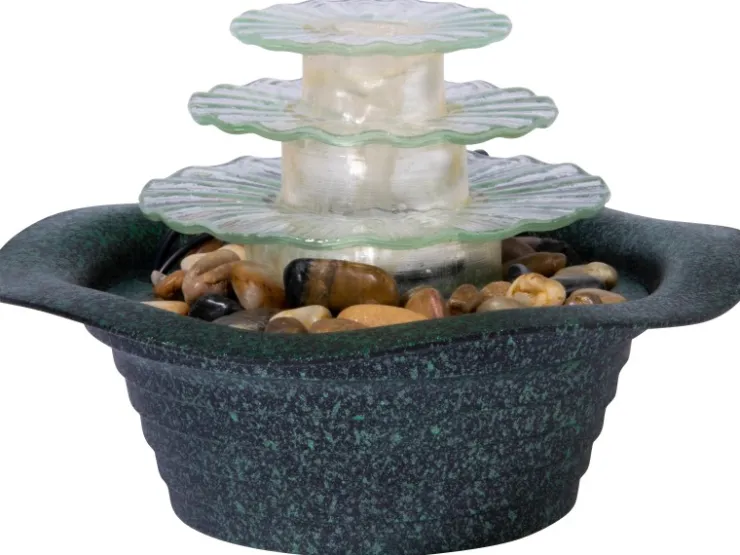Dobar Zimmerbrunnen Kaskade Blüte dreistufig in Metallic-Optik mit Deko-Steinen* Zimmerbrunnen