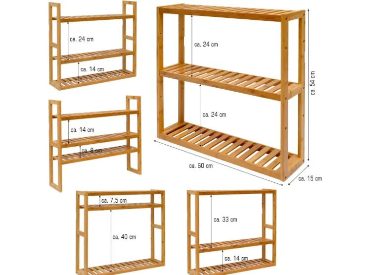 DuneDesign Bambus Regal für das Badezimmer 60 x 54 x 15 cm* Wandregale|Holzregale