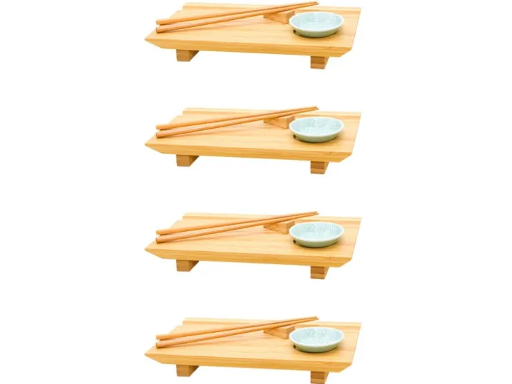 DuneDesign 4er Set Japanisches Sushi Brett 27 x 16 x 4 cm mit Schälchen