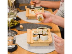 DuneDesign 4er Set Japanisches Sushi Brett 27 x 16 x 4 cm mit Schälchen