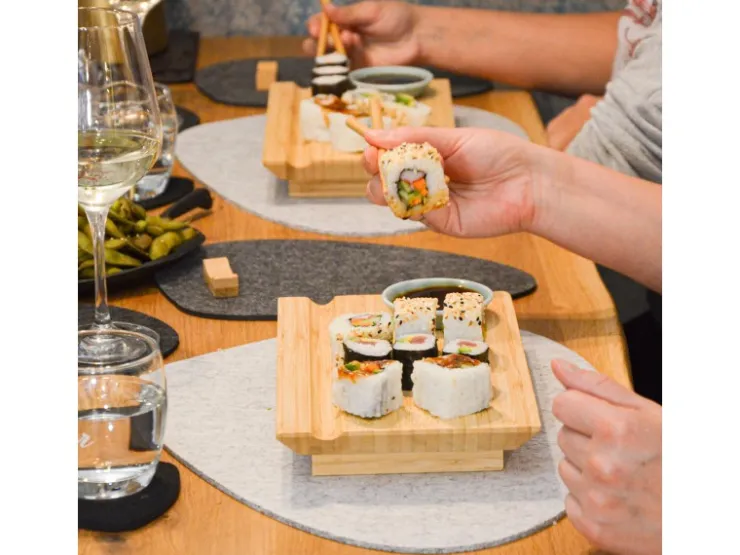 DuneDesign 4er Set Japanisches Sushi Brett 27 x 16 x 4 cm mit Schälchen