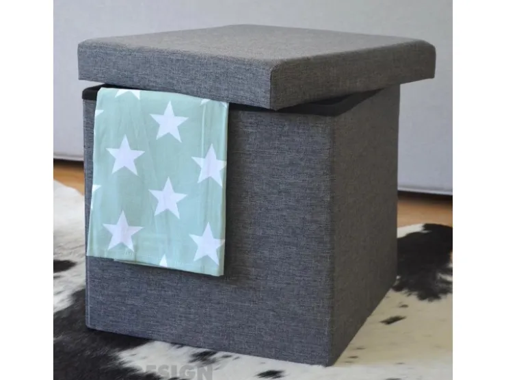 DuneDesign Faltbarer Sitzwürfel 38 x 38 x 38 cm mit Stauraum Dunkelgrau