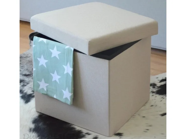 DuneDesign Faltbarer Sitzwürfel 38 x 38 x 38 cm mit Stauraum Beige-Grau* Sitzbänke