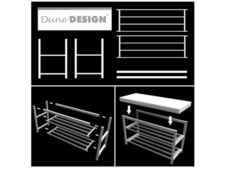 DuneDesign Offener Schuhschrank aus Metall 81 x 32 x 46 cm Grau* Metallregale|Sitzbänke